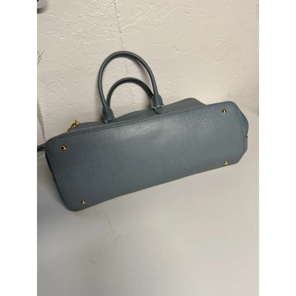 Lauren Ralph Lauren Newbury Satchel Purse Double Zip Light Blue Leather Bag NWT